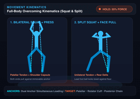 Deep Squat Overhead Press and Split Squat High Pull with Towel