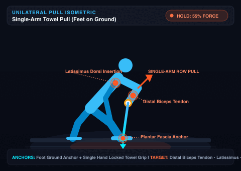 Single-Arm Towel Overcoming Pull with Feet on Ground